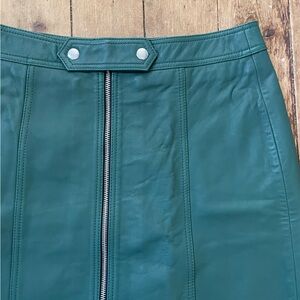 SET Leather Zipped Skirt - Dark Moss - Lined - Streetwear - Size 6